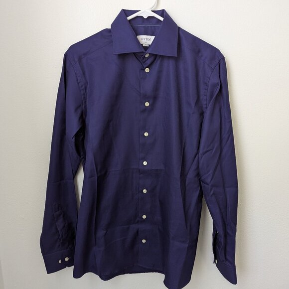 Eton Slim 100% Cotton Dark Blue Dress Shirt Medium